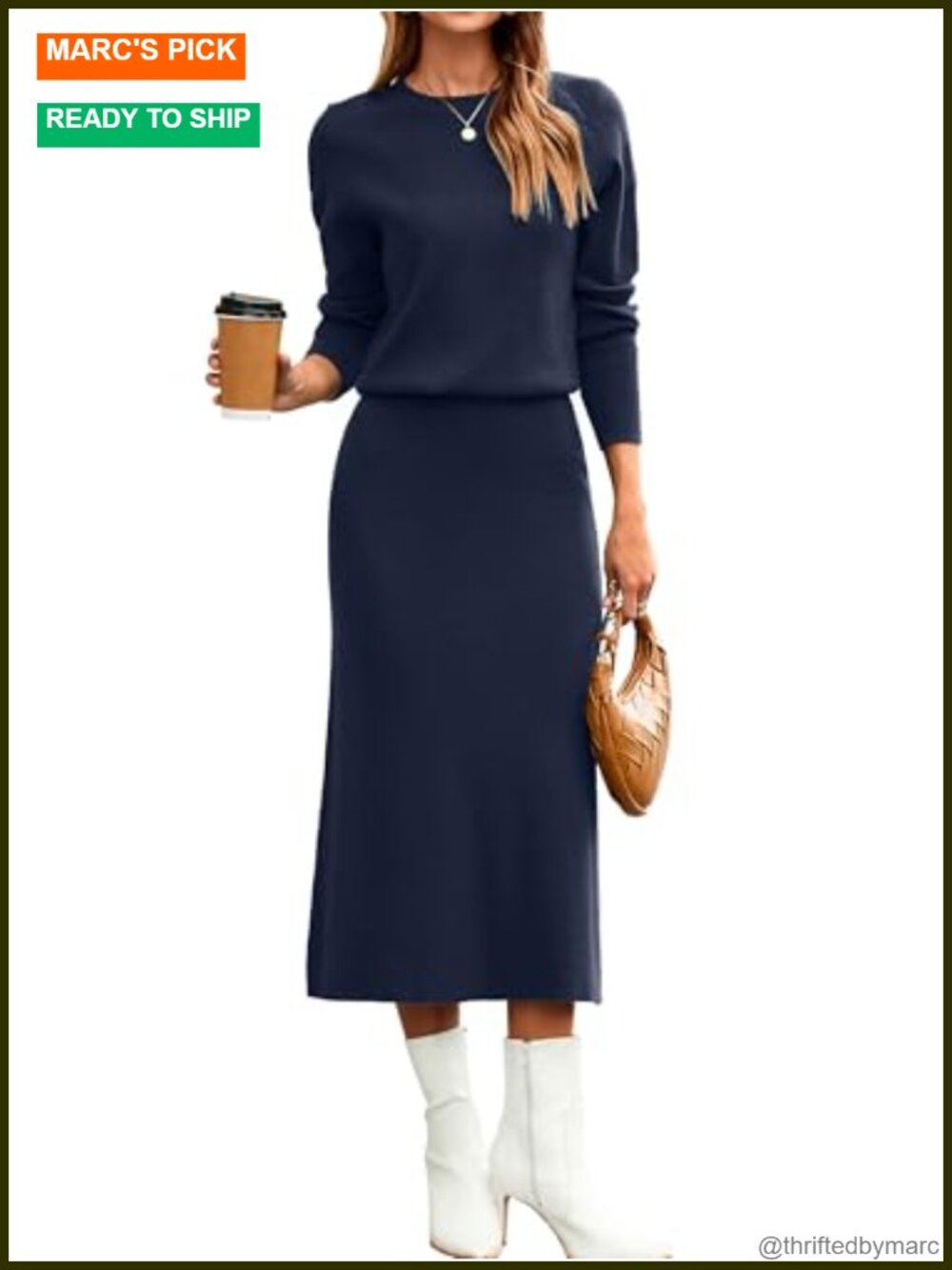 Womens 2 Piece Knit Sweater Skirt Set Long Sleeve Midi Fall Outfit
